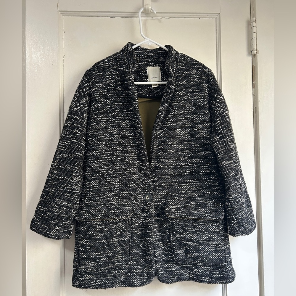 Anthropologie Black and White Tweed Single-Button Blazer